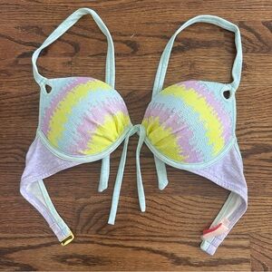 Victoria's Secret Rainbow Pastel Drip Push-up Bikini Sequins Top B Cup Size S